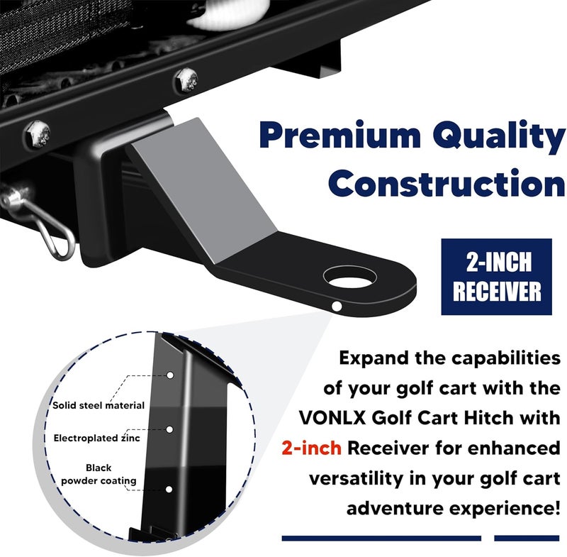 VONLX Golf Cart Trailer Hitch with 2" Receiver Golf Cart Rear Seat Rear Hitch for Step on Back Compatible with Footrest-Club Car, EZGO, Yamaha - Image 2